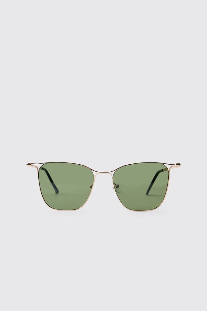 Gold Frame Green Lens Square Sunglasses
