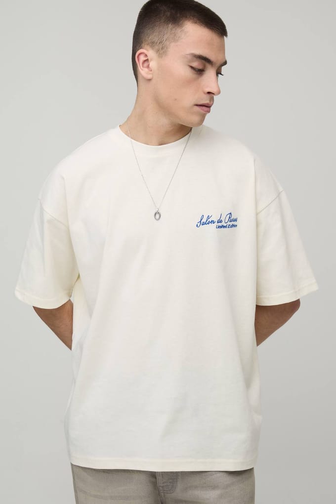 Salon De Paris Embroidered Oversized T-Shirt | Ecru | Size Large