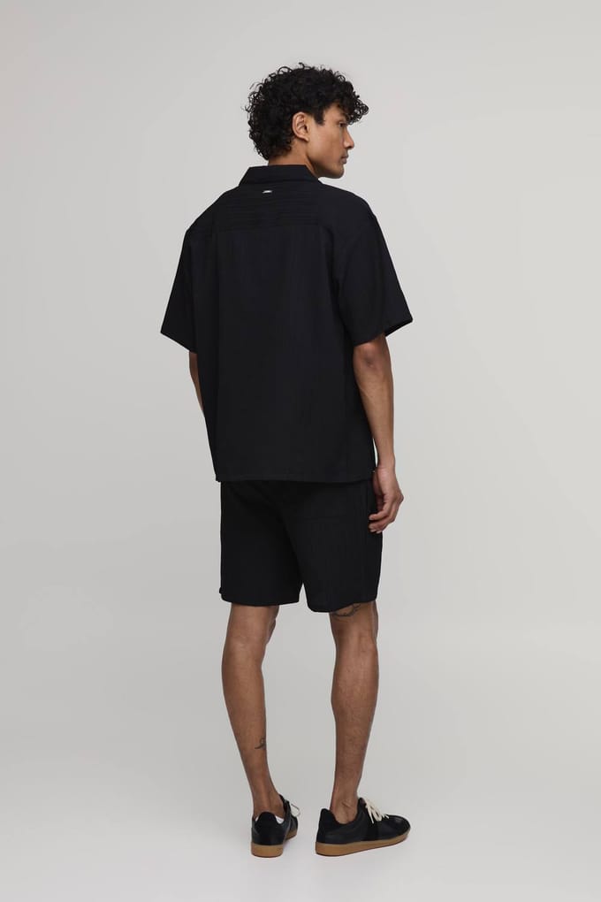 Oversized Korte Mouw Onregelmatige Plooishorts Set | Black | Size Medium
