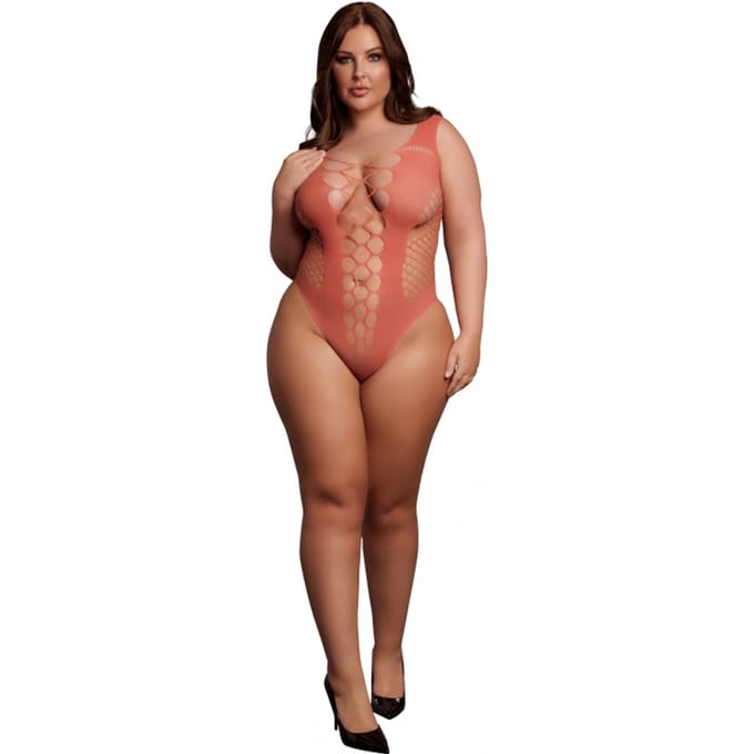 Le Desir - Teddy met V hals - Sunset Glow Plus Size