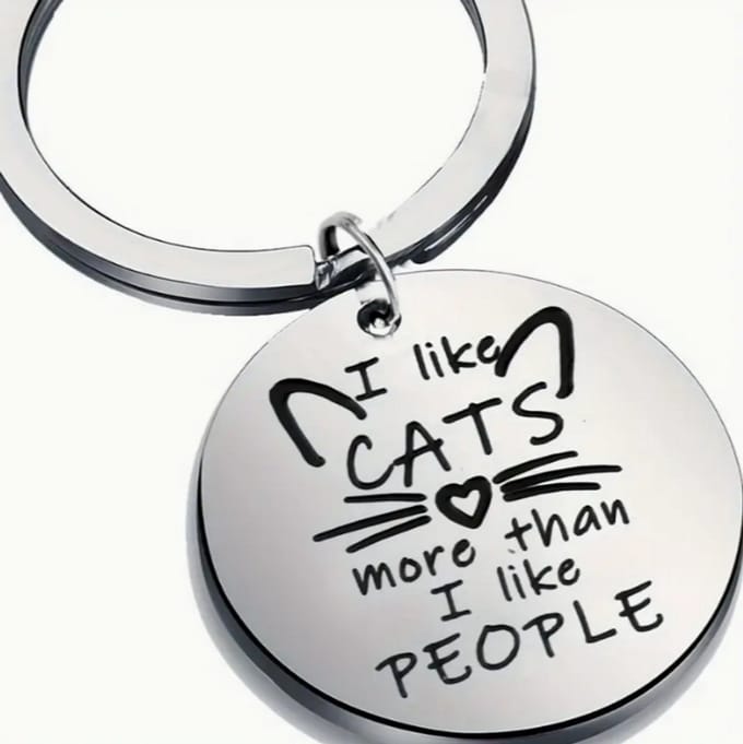 RVS kat sleutelhanger "I like cats better than people"