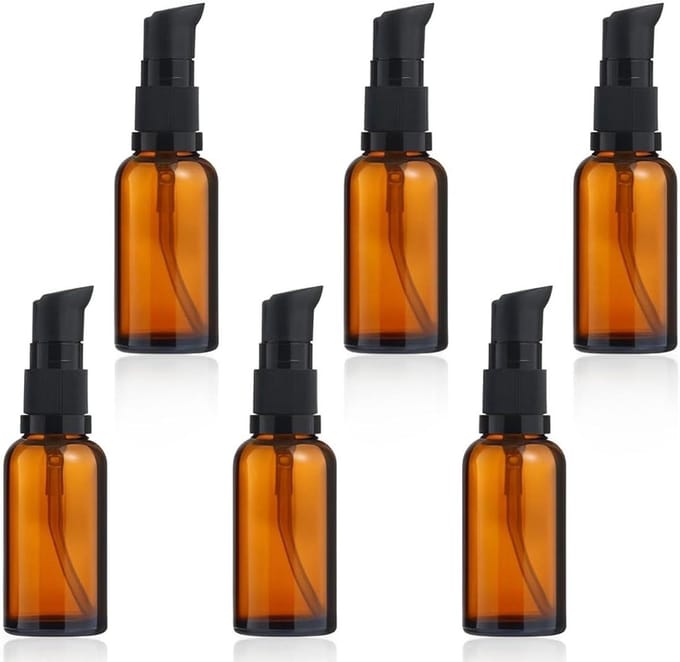 Allecto Plus - Set van 6 navulbare glazen lotionflessen van 50 ml in amberkleurig glas