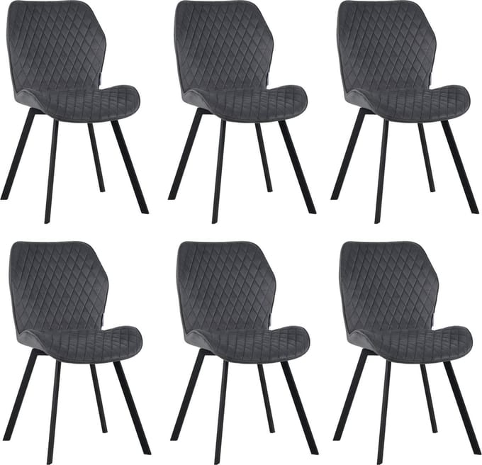 Colenis® - Rio eetkamerstoel - Set Van 6 - Grijs - Fluweel - Velvet - Industrieel - Stoel