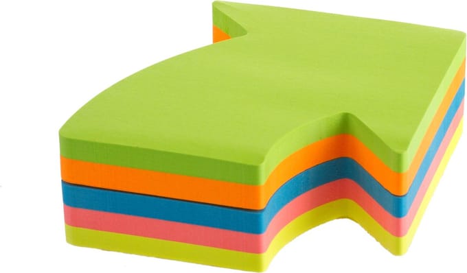 Memoblok Kores, pijlvorm "Arrow", 70x70mm, 250vel, 5 kleuren