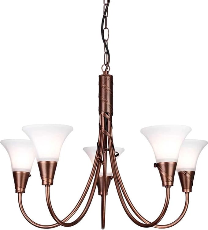 Elstead Lighting LED Kroonluchter | 5X E14 Max 40W | Dimbaar | Copper Patina