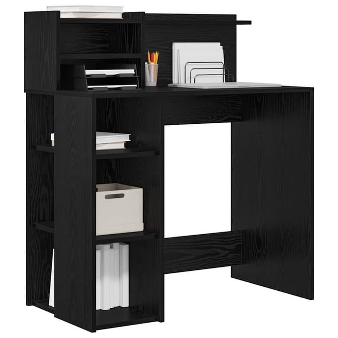 vidaXL - Bureau - Zwart - Eiken - Bewerkt - hout - 90 - x - 48 - x - 101,5 - cm