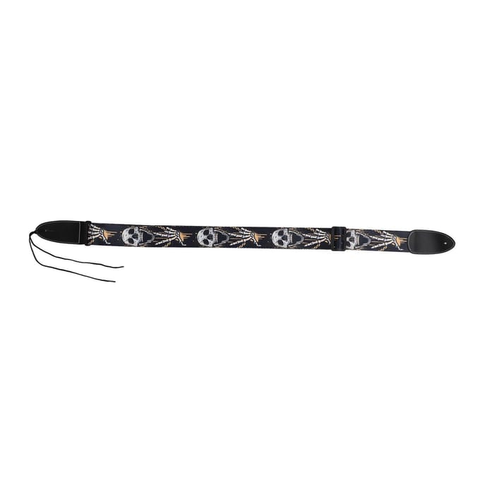 Gitaarband Cool Skelet Ontwerp Verstelbaar 2 Inch Breed Polyester Gitaarband voor Bas Elektrische black