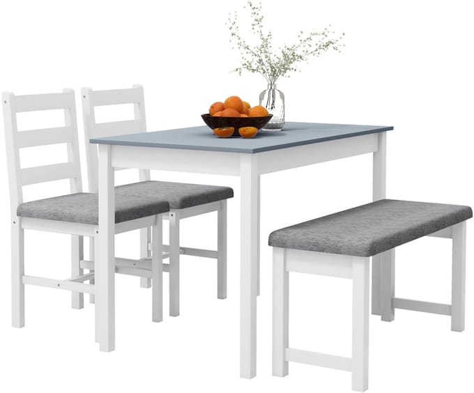 HOMCOM-Essgruppe-Kiefernholz, Polyester, Schaumstoff-108L x 65B x 75H cm-Grau+Weiß
