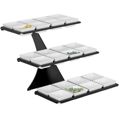 GGM Gastro Buffetstandaard - zwart gecoat RVS - 3-laags - 320x460mm - Hoogte: 420mm - incl. 24 melamineschaaltjes 100x100mm zwart