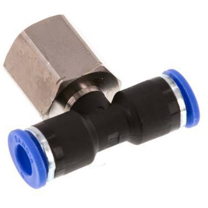 6mm x G1/4'' inline T-stuk Messing/PA 66 Insteekfitting Binnendraad Draaibaar NBR [2 Stuks]