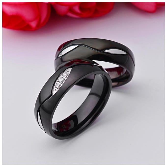 Nieuwe Sieraden Titanium Staal Zwart Mode Koppelring Micro Ingezette Ring black