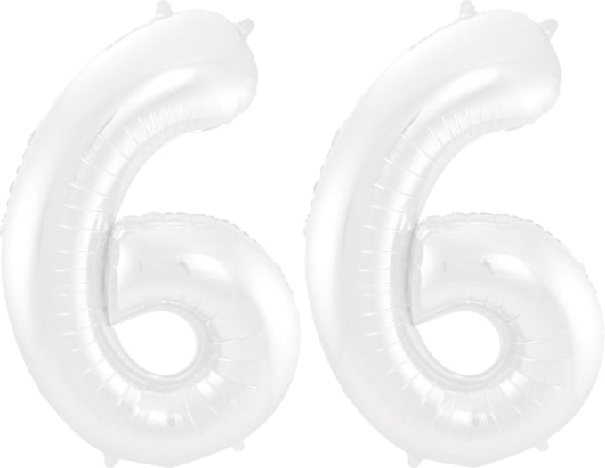 Folieballon 66 jaar metallic wit 86cm