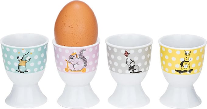 Cosy & Trendy Eierdopjes - dieren - 4-delig - porselein - wit - D5 x H6.7 cm