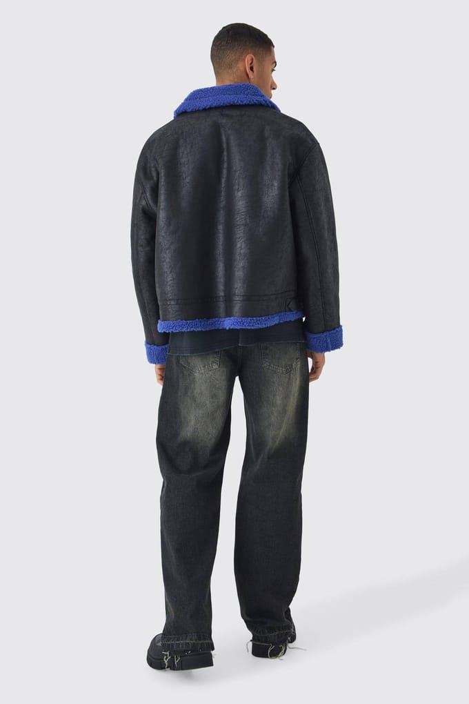 Extreme Oversized Kunstsuède Pilotenjack in Zwart | Black | Size Medium