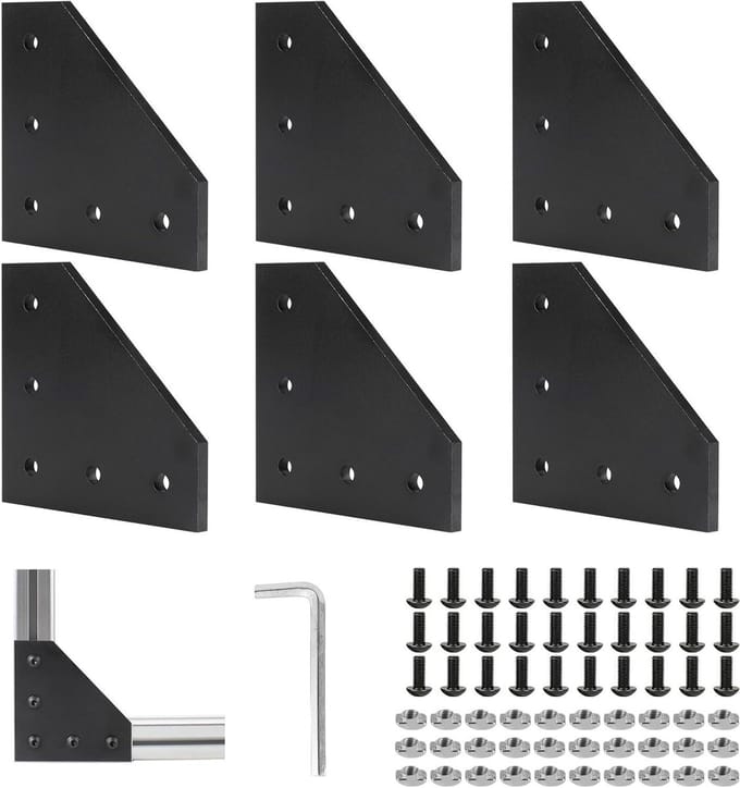 Hoekbeugels Set - Verbindingsplaten - Frame Constructie - Duurzaam Aluminium - 6 Stuks - Zwart