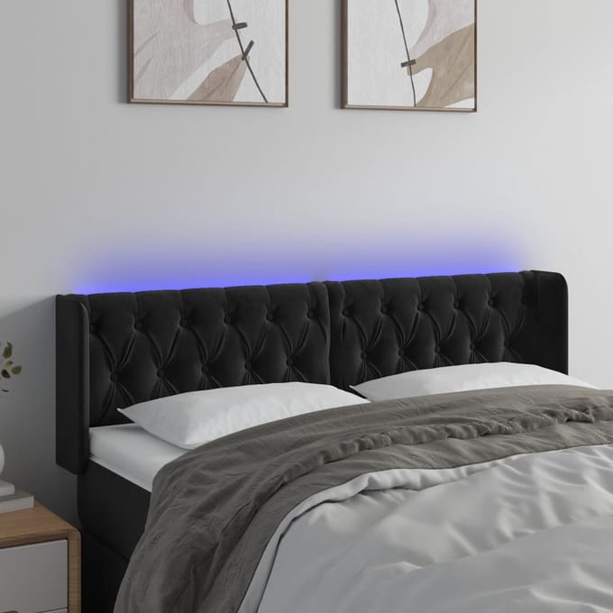 vidaXL - Hoofdbord - LED - 163x16x78/88 - cm - fluweel - zwart