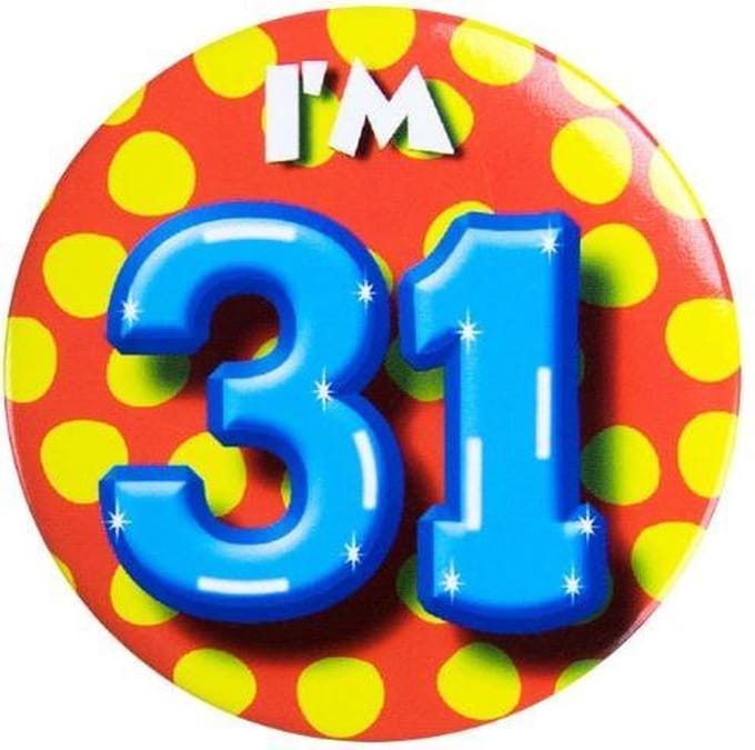 Paper Dreams Button I'm 31 Staal 5,5 Cm Geel/blauw/rood