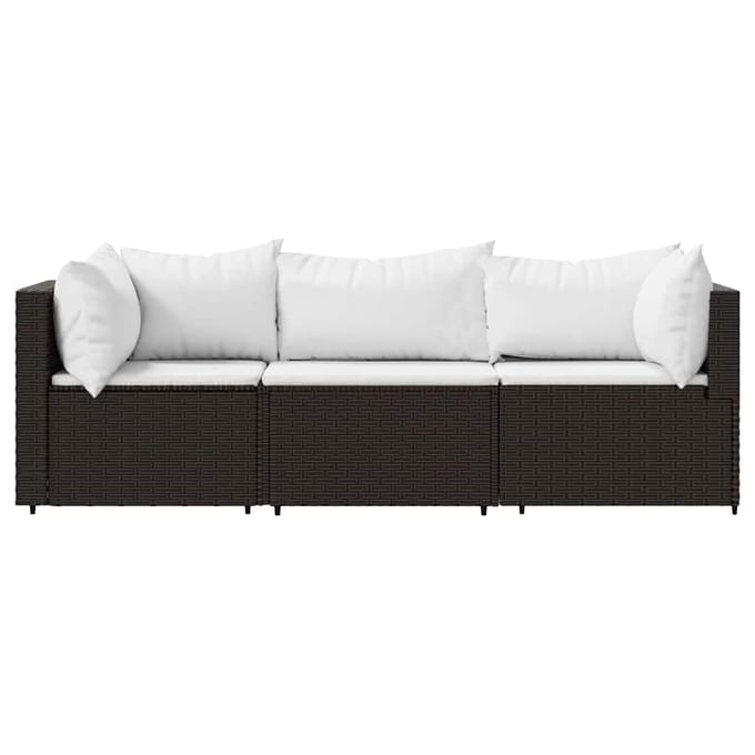 vidaXL - 3-delige - Loungeset - met - kussens - poly - rattan - bruin