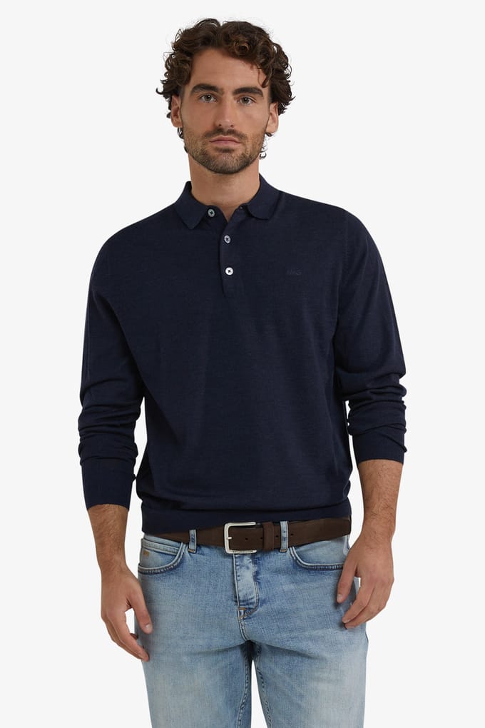 McGregor Fine Merino Polo Long Sleeve Navy Größe: L | Longsleeves Outlet | Herren | Blau