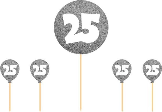 Folat - Taart Topper Zilverkleurige 25 Jaar
