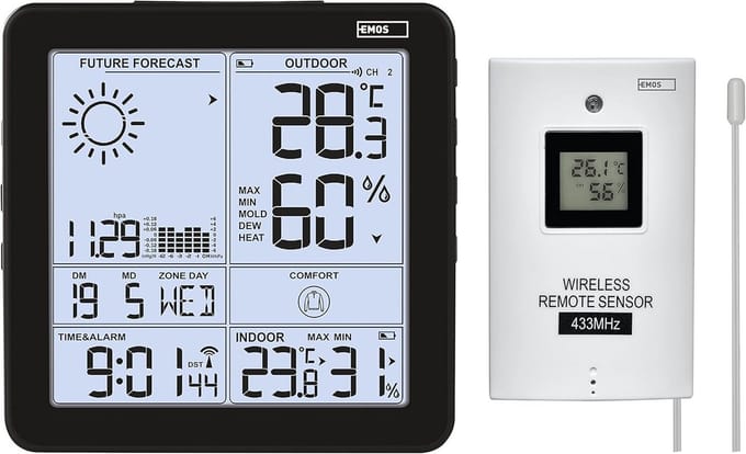 Draadloos Weerstation Binnen Buiten Temperatuurvoorspelling met Sensor en Klok