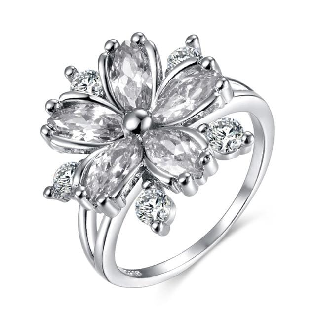 925 Sterling Zilver Mode Verstelbare Open Cz Bloemen Ring Voor Vrouwen Temperament Sieraden Accessoires Cadeau 9 wit