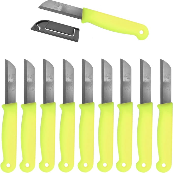 Solingen Schilmesje – RVS – Glad – 16 cm met Blade Cover – Neon Geel – 10 stuks