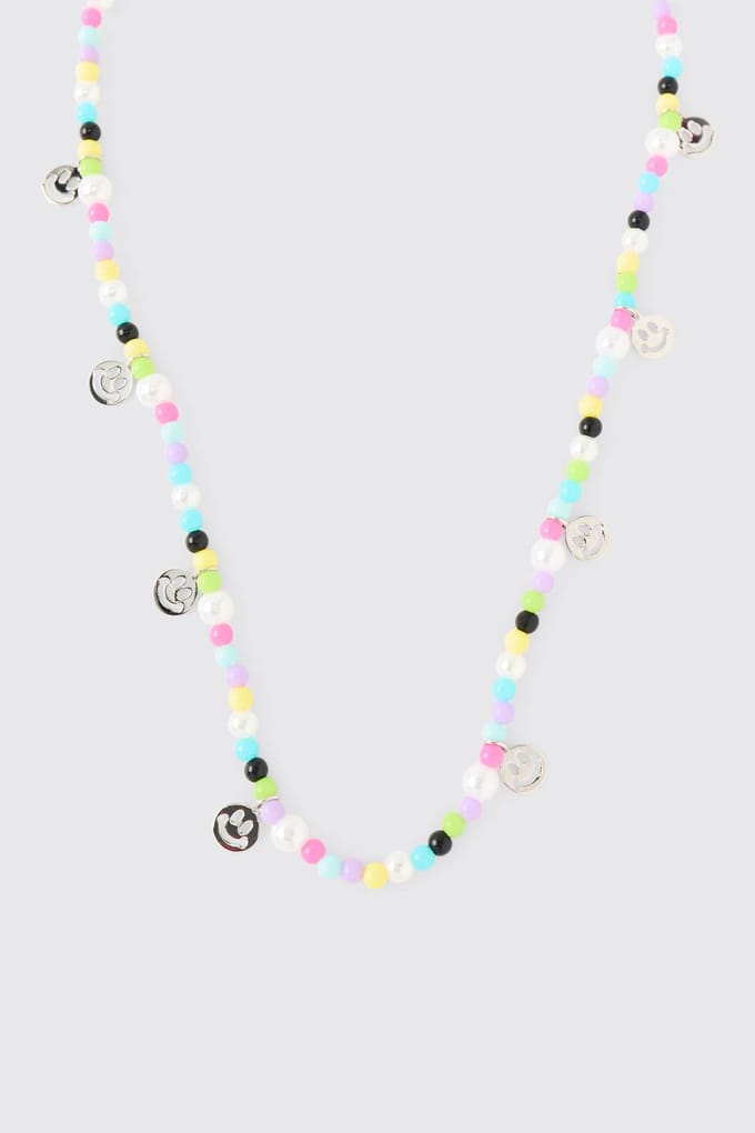 Multi-Colour Beaded Necklace with Hanging Smileys
