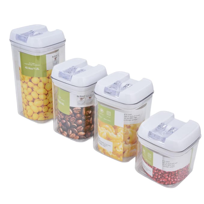 4 stuks/set Keuken Opbergdoos Transparante Multifunctionele Luchtdichte Pot voor Thuiskeuken white