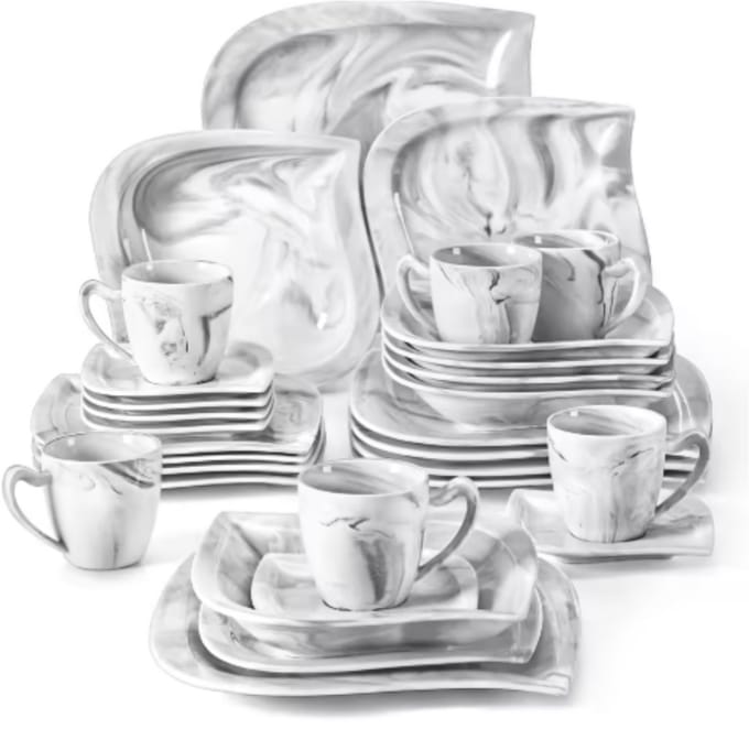 Aristocratic Serviesset – 6 persoons – 30 delig – Marmer look Keramisch – Eetborden – Breakfast Plates – Uniek servies