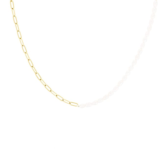 Necklace gold coloured chunky chain and pearls