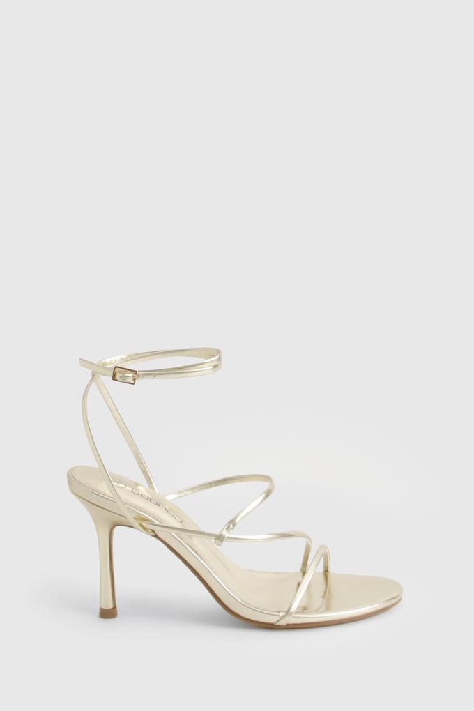 boohoo Dames Metallic Skinny Strap Stiletto Hakken | Goud | Maat: 41