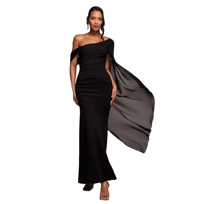 Asymmetrische Chiffon en Scuba Jurk Dames Goddiva Maxi