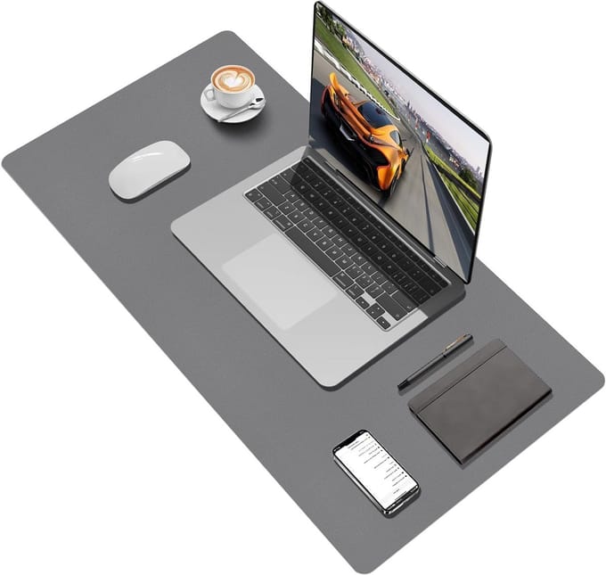 Bureauonderlegger - Bureau mat - Bureau organiseren - Kunstlederen afwerking - 80x40cm - Donkergrijs