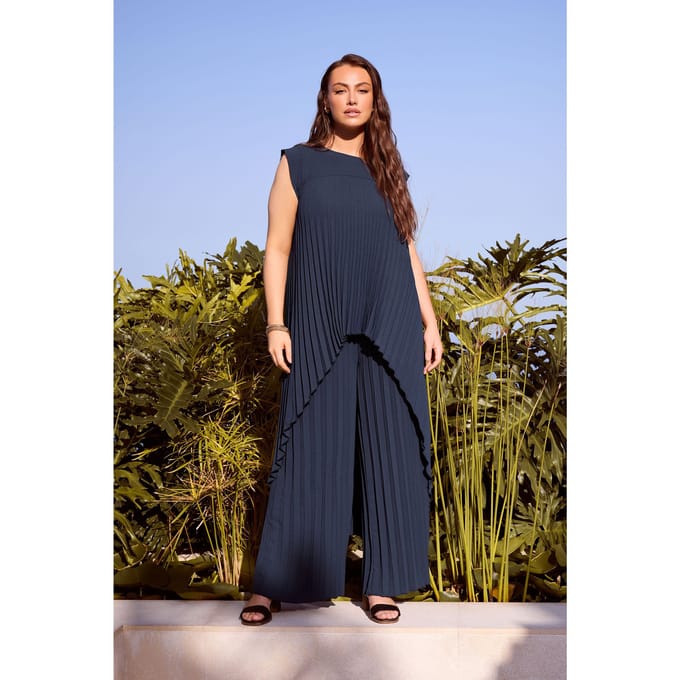 Yours London Marineblauwe Geplooide Broek Size 46