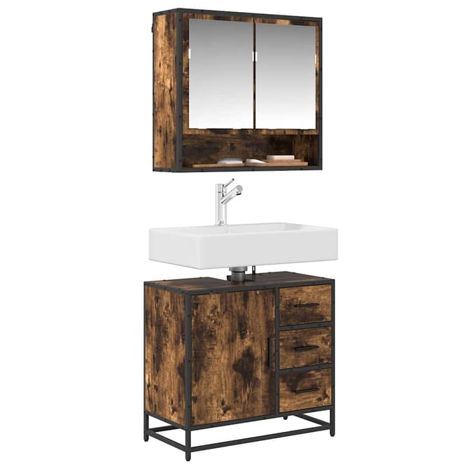 vidaXL - Wastafelkast - 65x33x60 - cm - bewerkt - hout - gerookt - eikenkleurig