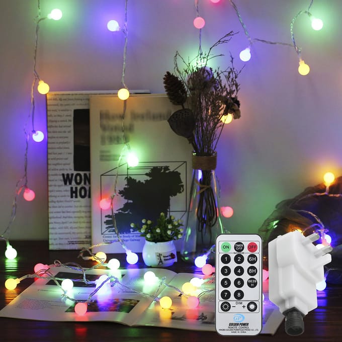 Tomshine Plug-in Globe String Lights 18m/59.06ft 150 LED's Ball Fairy Light met afstandsbediening UK Plug veelkleurig