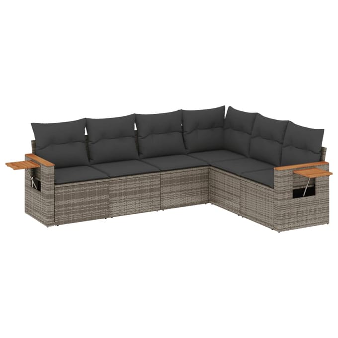 vidaXL - 6-delige - Loungeset - met - kussens - poly - rattan - grijs