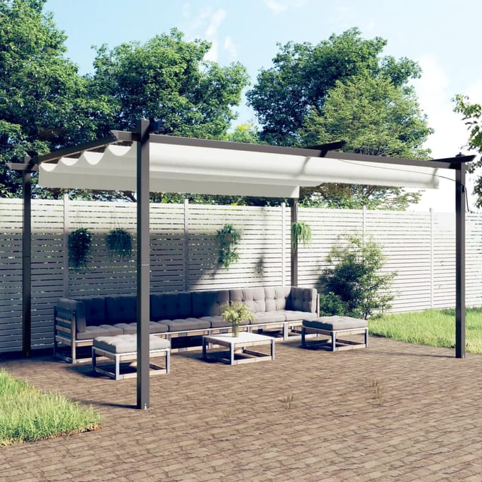 vidaXL - Tuinprieel - met - uittrekbaar - dak - 4x3 - m - crèmekleurig