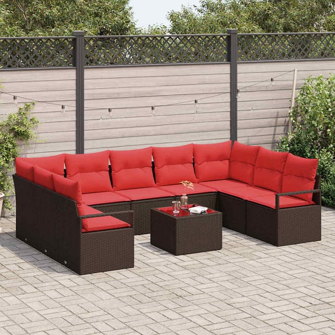 vidaXL - Tuinbank - Set - 10 - st - Bruin - en - Rood - poly - rattan