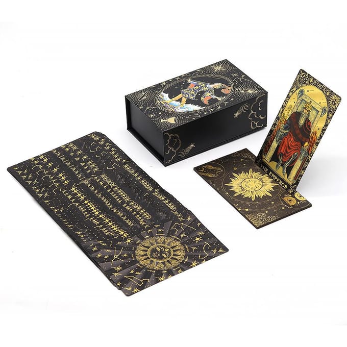 Jeu de société Divinatoire Tarot Doré Feuille d'Or de Luxe Avec Support en Bois Pour Lecture Prédictive black