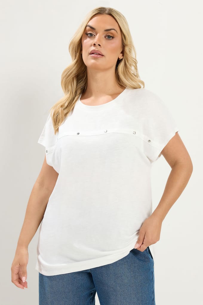Yours Wit Tshirt Met Studs En Aangeknipte Mouwen Size 50-52