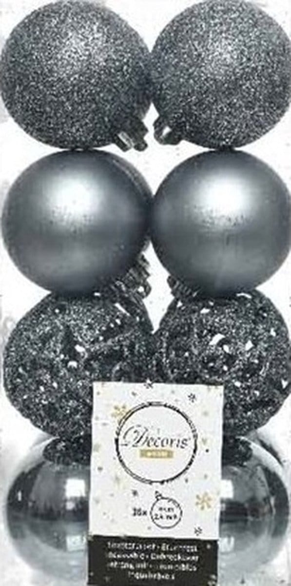 Decoris Kerstballen - 16x st - grijs/blauw - D6 cm - kunststof - kerstversiering