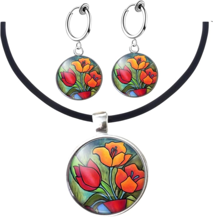 Set Tulp klem oorbellen met ketting - Charme Bijoux