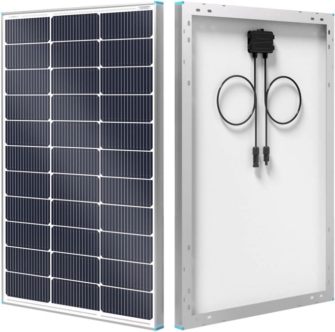 Renogy 16BB N-type 100Watt 12V solar panel, 25% high efficiency, PV module charger, solar panel for RV Marine Rooftop farm battery and other off-grid applications, 500Wh