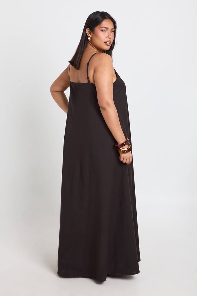 boohoo Dames Plus Linnen Maxi Jurk Met Puntzoom | Zwart | Maat: 44
