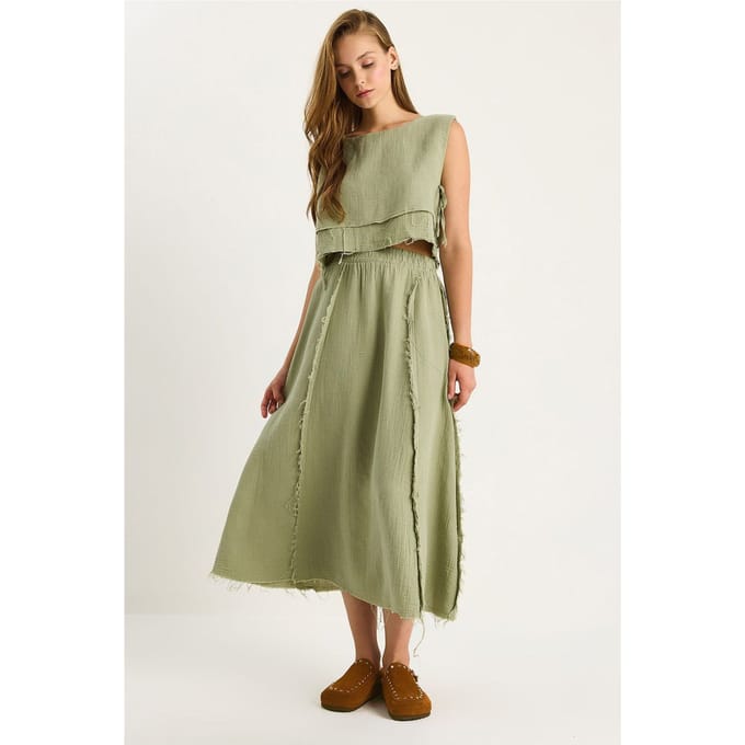 Textuur Blouse & Rok Muslin Stof Twee-Delige Set