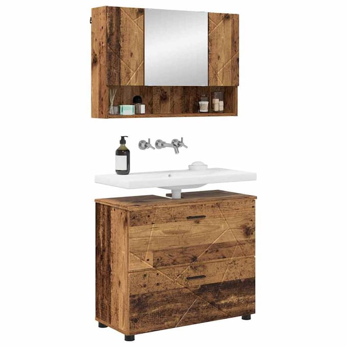 vidaXL - Badkamermeubel - Set - 2 - pcs - Oud - Hout - Samengesteld - Hout - en - Metaal