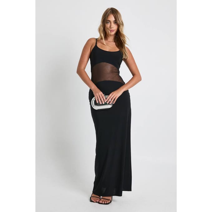 boohoo Dames Mesh Doorschijnende Drop-Taille Maxi Jurk | Black | Maat: 16
