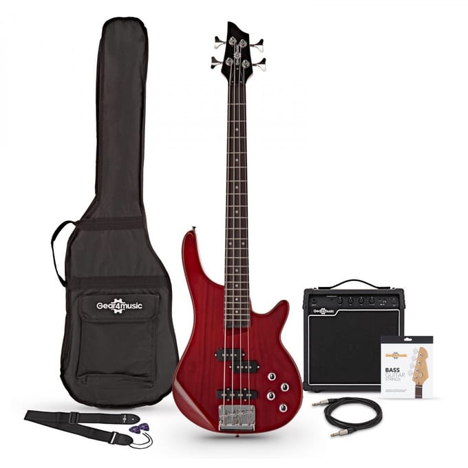 3/4 Chicago Basgitaar + 15 W Versterkerpakket, Trans Red